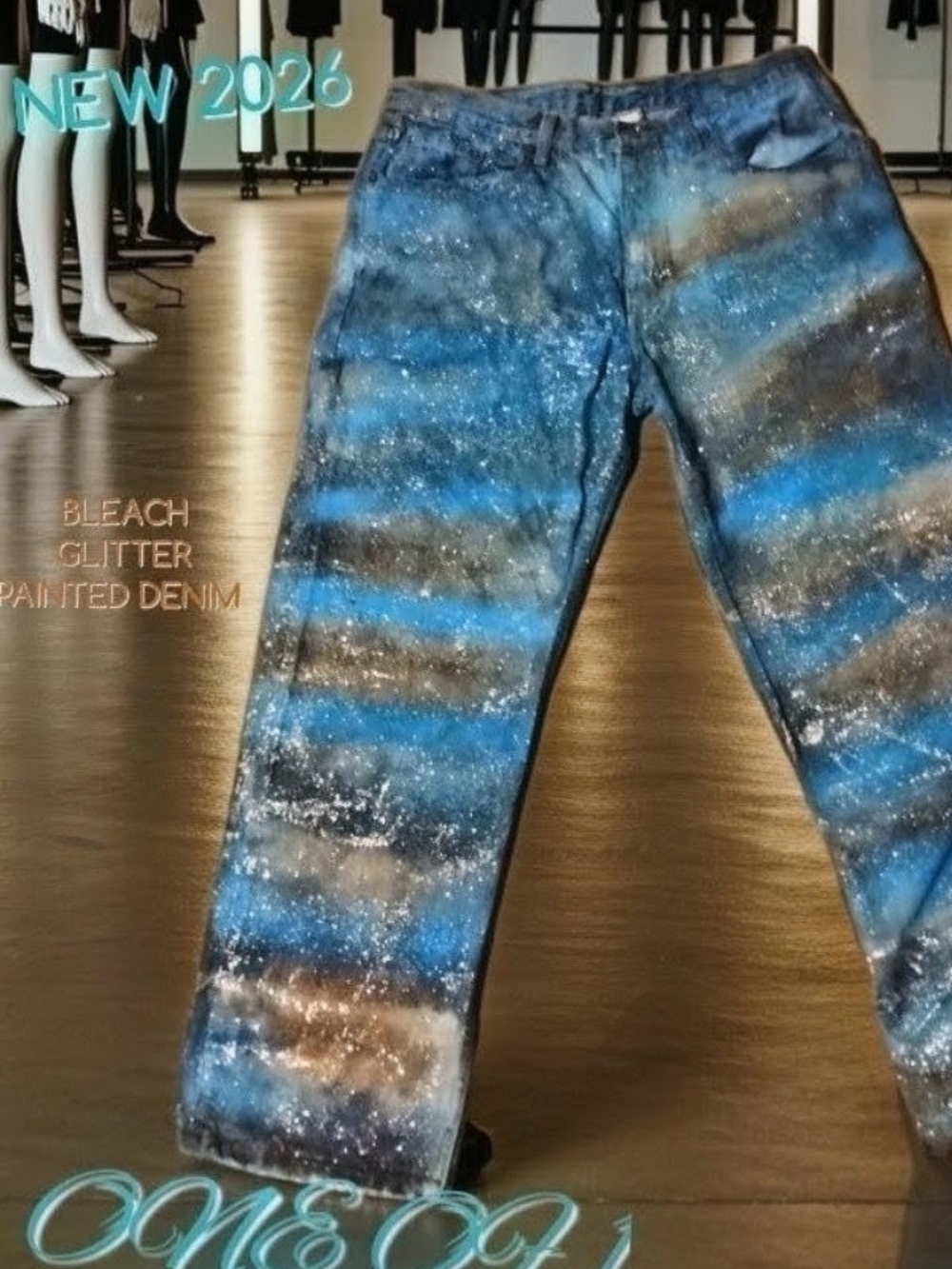 Basic Editions Men’s Painted Straight Jeans in Blue and Brown